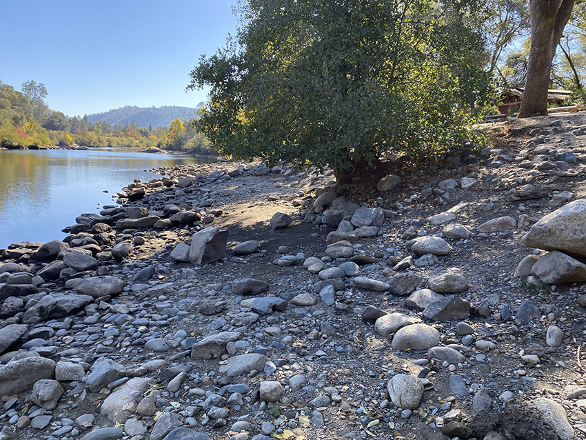 Rock covered river bank